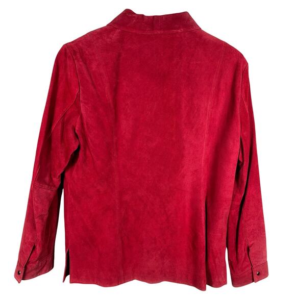 Investments Leather Suede Jacket Women SZ Large Red Barn Chore Pearl Snap Coat* - Picture 2 of 11